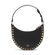 Svart skinn studded hobo veske