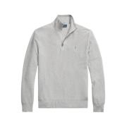 Grey Polo Ralph Lauren Mesh-Knit Cotton Quarter-Zip Jumper Andover Hea...