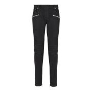 Slim-fit biker jeans i svart denim