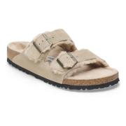 Shearling Taupe Lær Arizona Sliders