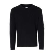 Sort Ribbestrikket Crew Neck Genser