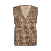 Frynset Tweedvest i Brun og Beige