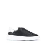 Svarte Lave Skinn Sneakers