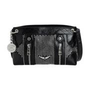 Svart Skinn Crossbody Veske med Metall Detaljer