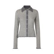 Lang Cardigan Strikket med Distressed Kant