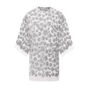 Sølv Blomster Paljett Oversized Topp