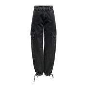 Sort Baggy Bomull Jeans Kvinner