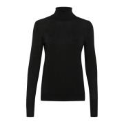 Svart Dyp Rollneck Pullover Genser