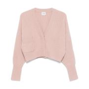 Ribbet Kort Cardigan i Støvet Rosa