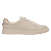 Kvinner Beige Lær Lav-Top Sneakers