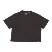 Svart Cropped Tee med Logo Print