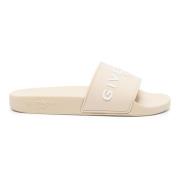 Beige Slide Sandaler med Signatur Print