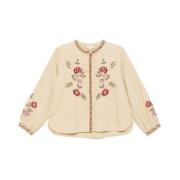 Blomsterbrodert Crew Neck Skjorte