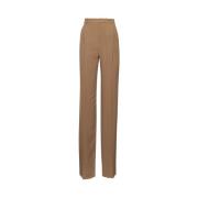 Beige Silk High Waist Trousers