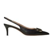 Sorte flate slingback sko