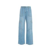 Blå Wide Leg Cargo Pocket Jeans