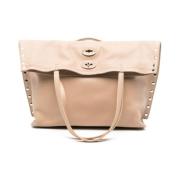 Beige Shopper Veske med Twist Lock