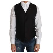 Elegant Svart Silkeblandet Formell Vest