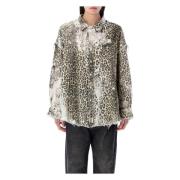 Leopard Print Drop Neck Skjorte