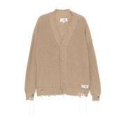 Slitt V-hals Cardigan i Sand