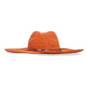 Håndlaget Raffia Straw Hat med Lærerem