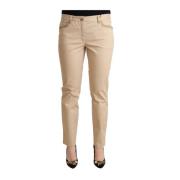 Beige Skinny Bukser i Bomull Stretch