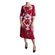 Rød Blomst Brodert Sheath Midi Kjole