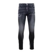 Menns knapp jeans med slitte detaljer