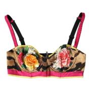 Blomstret Silkeblandet Bustier Crop Top