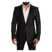 Elegant Svart Metallic Slim Fit Blazer Jakke