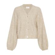 Beige Strikket Cardigan med Ballongermer