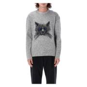 Katt Jacquard Crew Neck Genser Grå