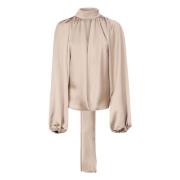 Stilig Beige Bluse med Drop Åpning