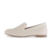 Beige Glitter Loafers med Gull Detaljer