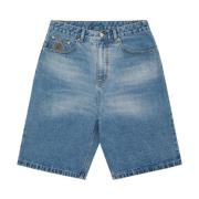 Blå Indigo Shorts med Brodert Logo