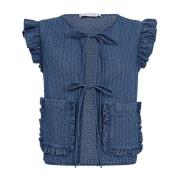 Checkcc Denim Vest med Volangdetaljer