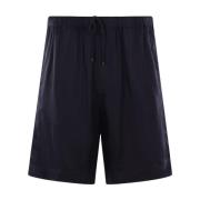 Blå Twill Elastisk Midje Shorts