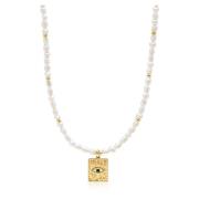 Women's Pearl Necklace with Evil Eye Pendant