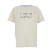 Beige Logo Print Bomull T-skjorte