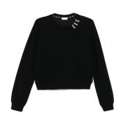 Sort Crew Neck Genser Ribbet Kant