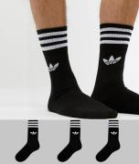adidas Originals solid crew 3 pack socks in black s21490