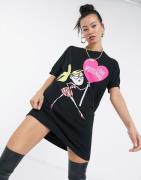 Love Moschino doll print jumper dress in black