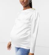 Blume Maternity satin blouse with gold buttons in ivory-White