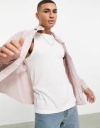 ASOS DESIGN relaxed fit button collar linen shirt in pink