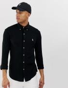 Polo Ralph Lauren slim fit pique shirt with button down collar in blac...