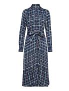 Checked Satin Dress, Lenzing™ Ecovero™ Navy Esprit Collection