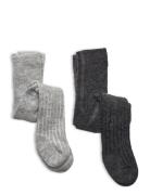 Wool Stocking - Rib 2-Pack Grey Minymo