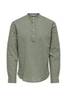 Onscaiden Ls Halfplackt Linen Shirt Noos Green ONLY & SONS