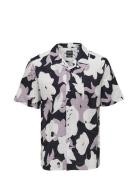 Onstrev Reg Ctn Lin Aop Ss Shirt Noos Purple ONLY & SONS