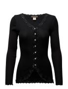 Rwbabette Ls V-Neck Regular Lace Ca Black Rosemunde